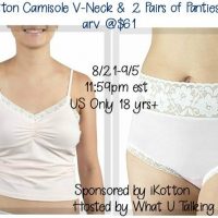 iKotton Lingerie Giveaway - Enter to Win a V-Neck Camisole and 2 Pairs of Panties
