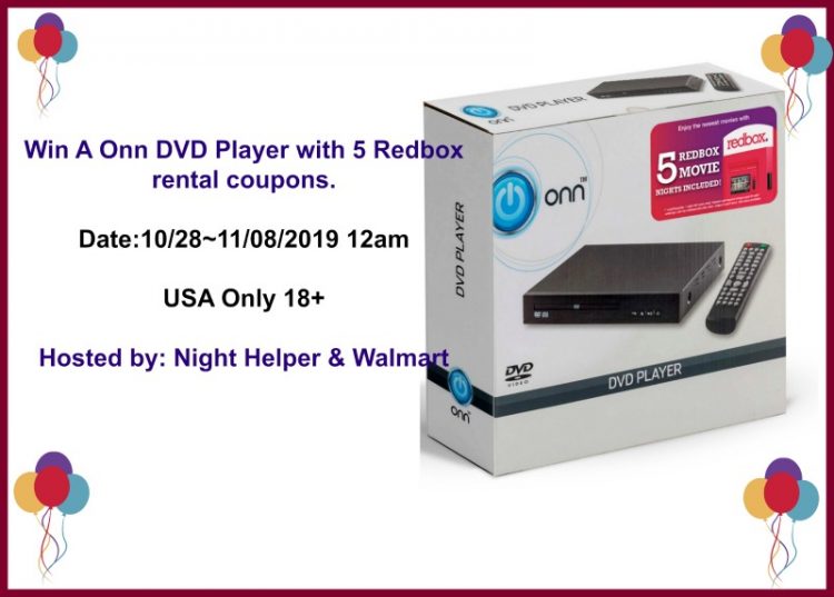 Win A ONN DVD player with 5 Redbox rental coupons @Walmart @RedBox - 2 ...